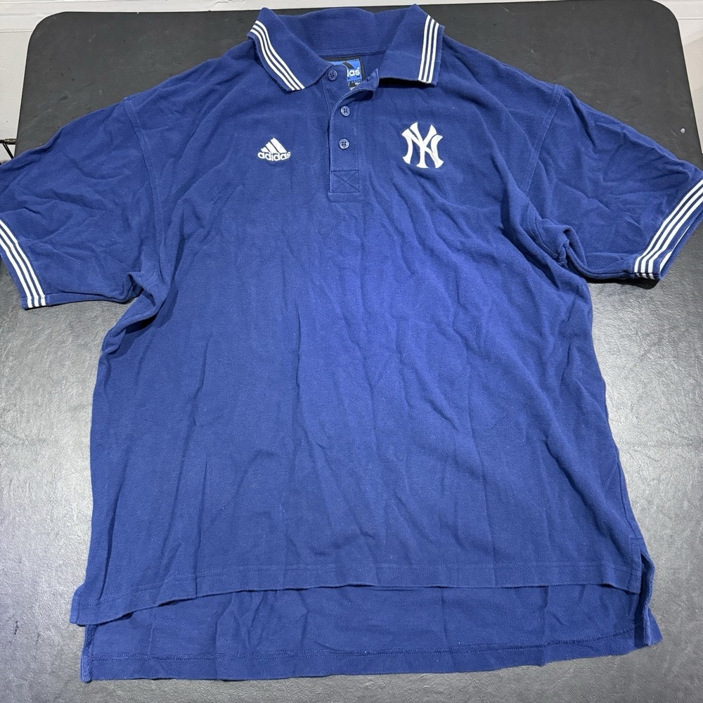 Men's Vintage Adidas Team New‎ York Yankees Embroidered Blue Polo Shirt Size XL